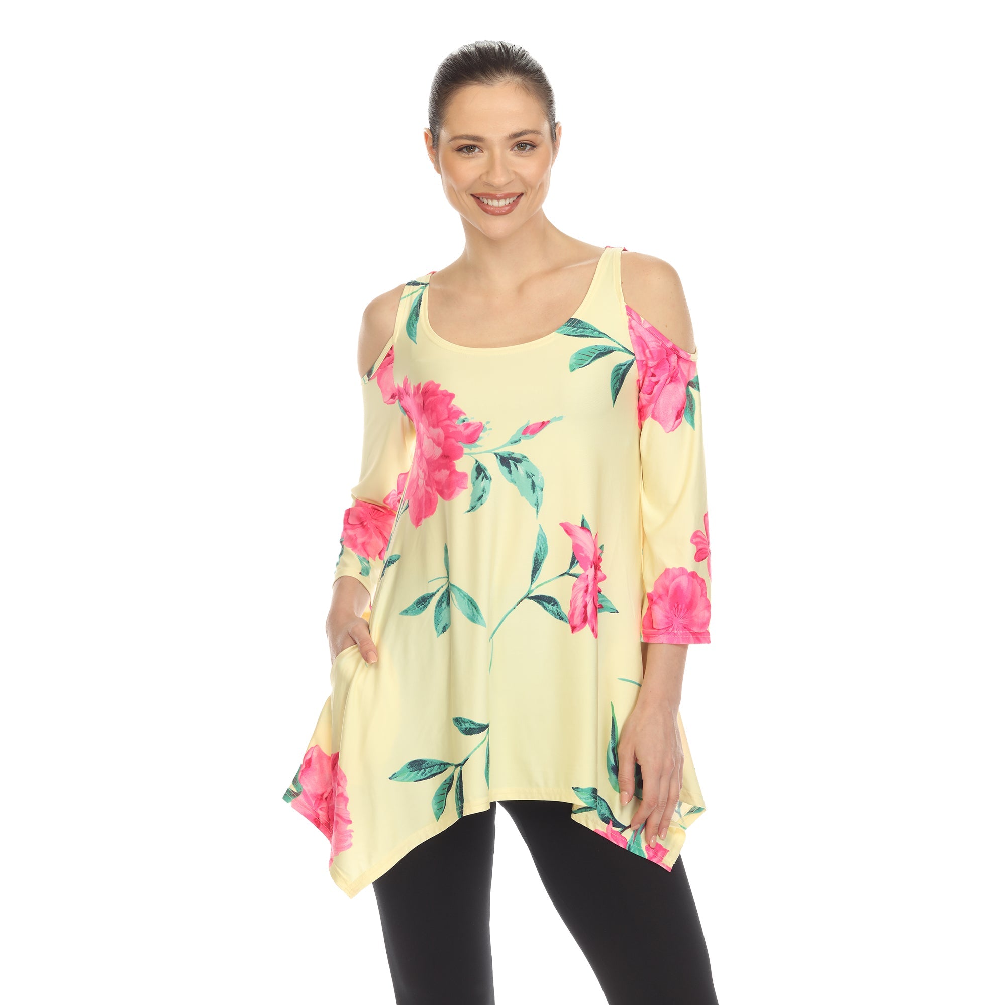Women's Floral Printed Cold Shoulder Tunic - DressbarnShirts & Blouses