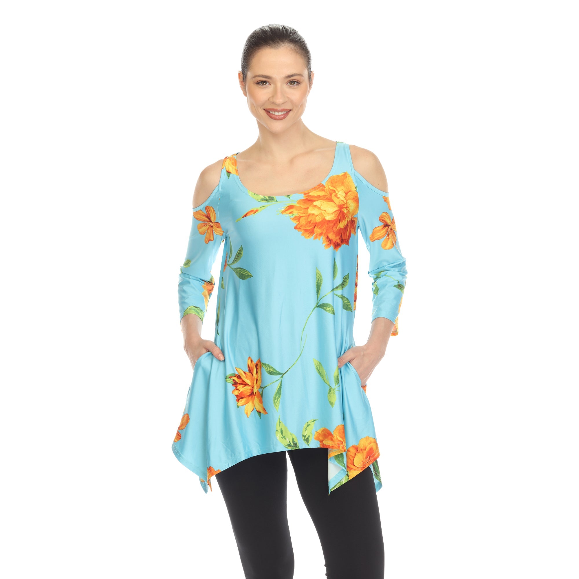Women's Floral Printed Cold Shoulder Tunic - DressbarnShirts & Blouses