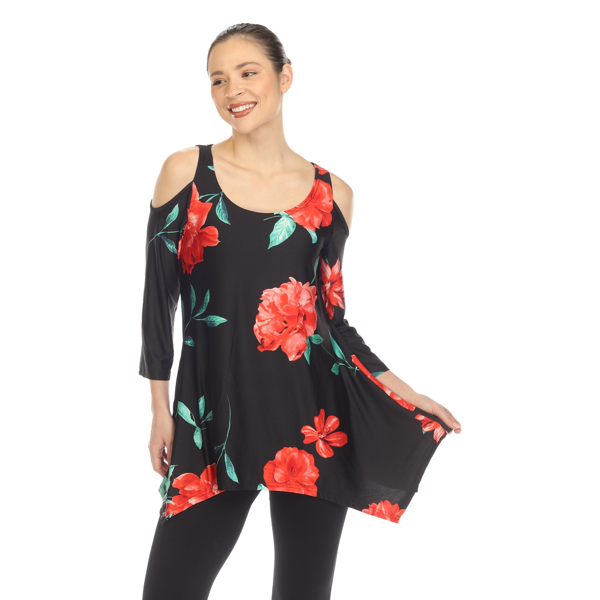 Women's Floral Printed Cold Shoulder Tunic - DressbarnShirts & Blouses