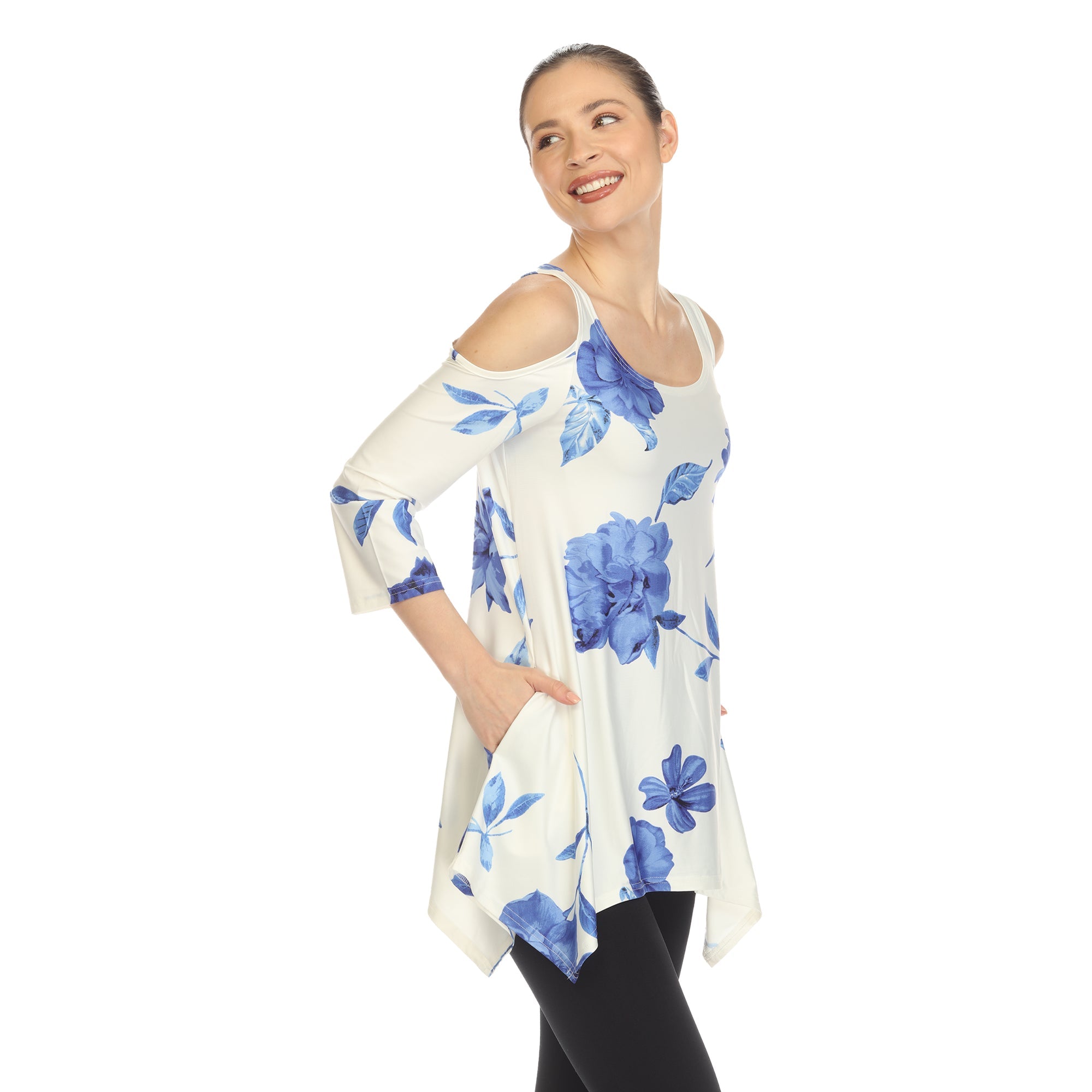 Women's Floral Printed Cold Shoulder Tunic - DressbarnShirts & Blouses