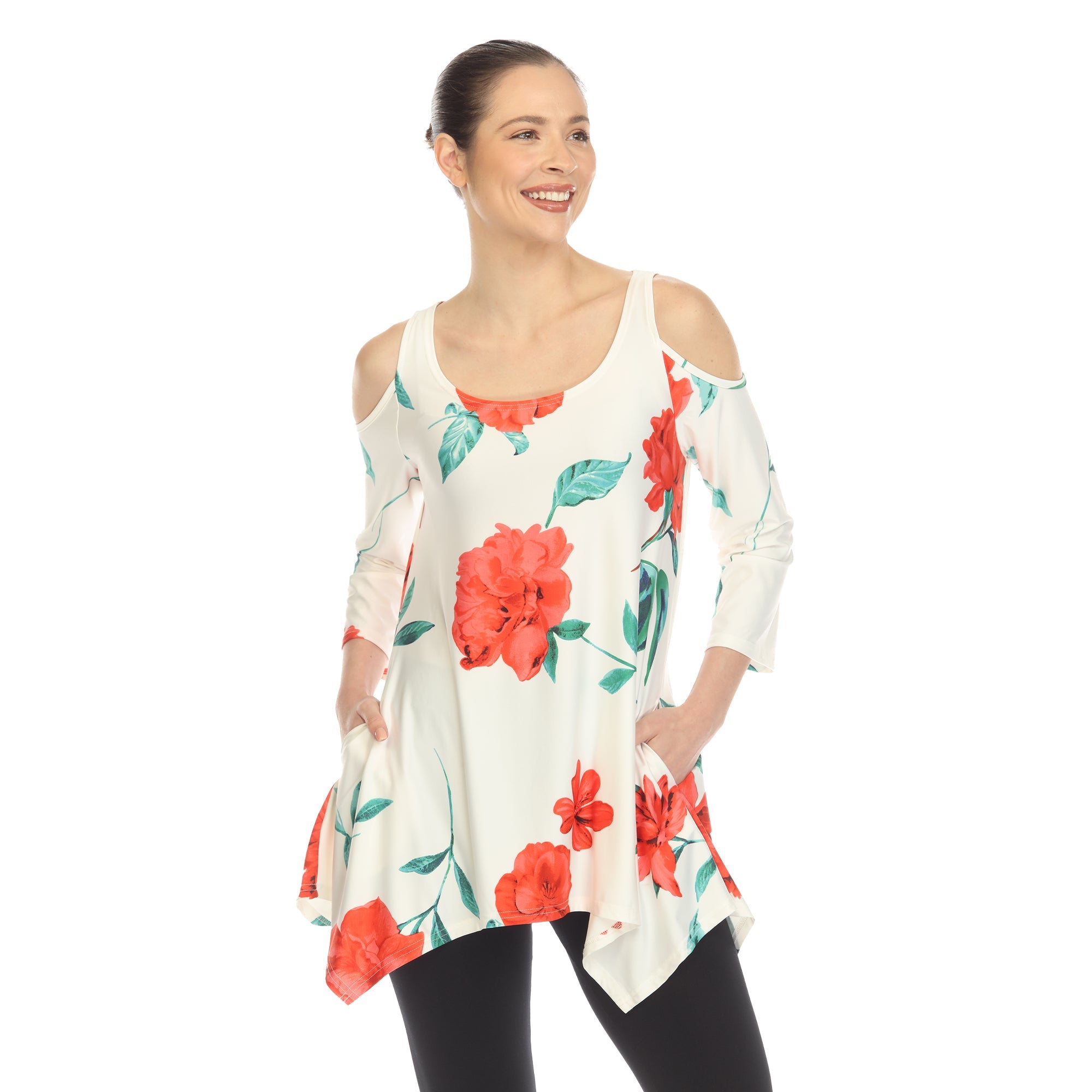 Women's Floral Printed Cold Shoulder Tunic - DressbarnShirts & Blouses