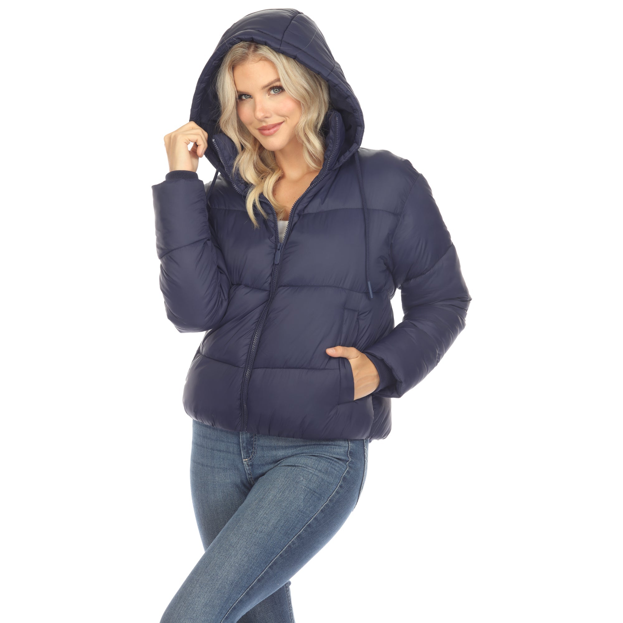 Women's Full Front Zip Hooded Bomber Puffer Jacket - DressbarnCoats & Jackets