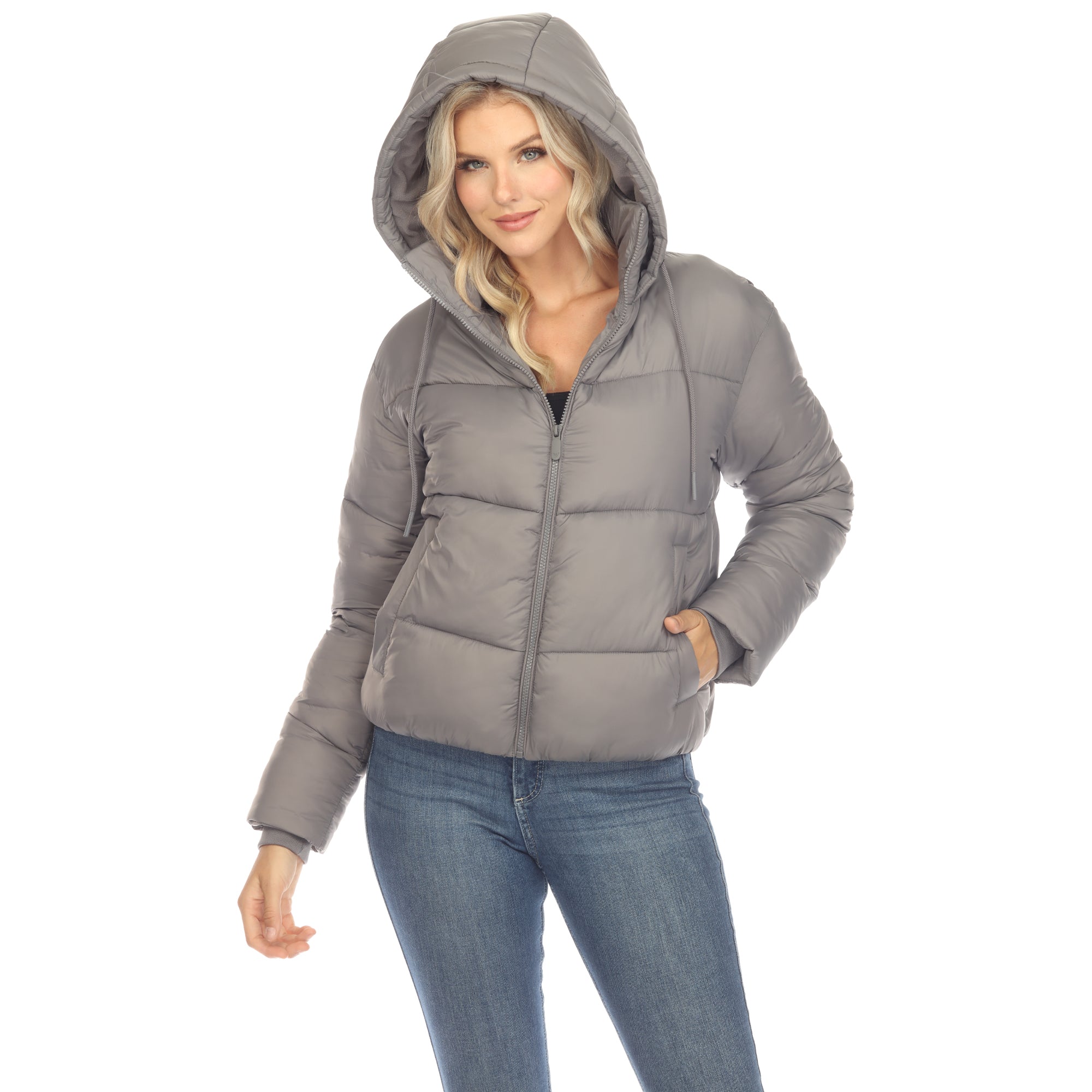 Women's Full Front Zip Hooded Bomber Puffer Jacket - DressbarnCoats & Jackets