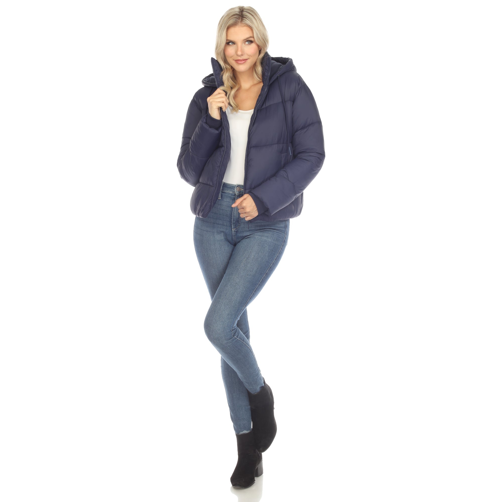 Women's Full Front Zip Hooded Bomber Puffer Jacket - DressbarnCoats & Jackets