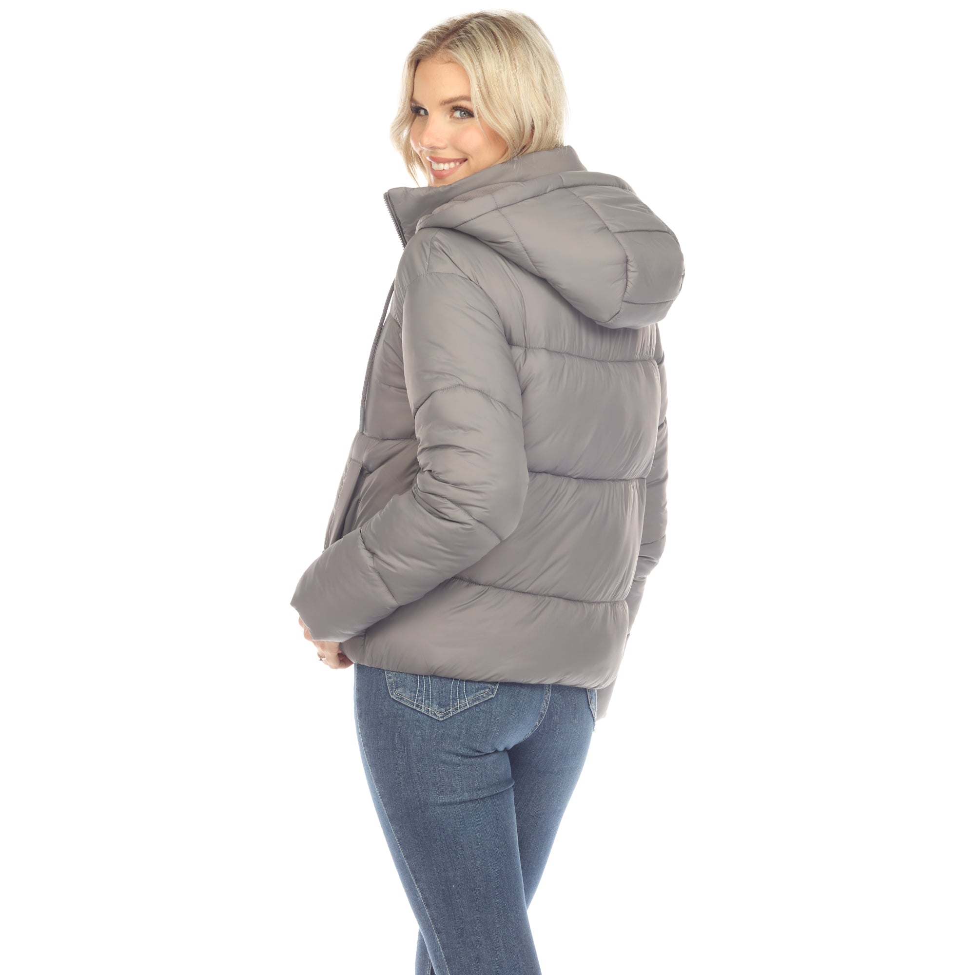 Women's Full Front Zip Hooded Bomber Puffer Jacket - DressbarnCoats & Jackets