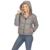 Women's Full Front Zip Hooded Bomber Puffer Jacket - DressbarnCoats & Jackets