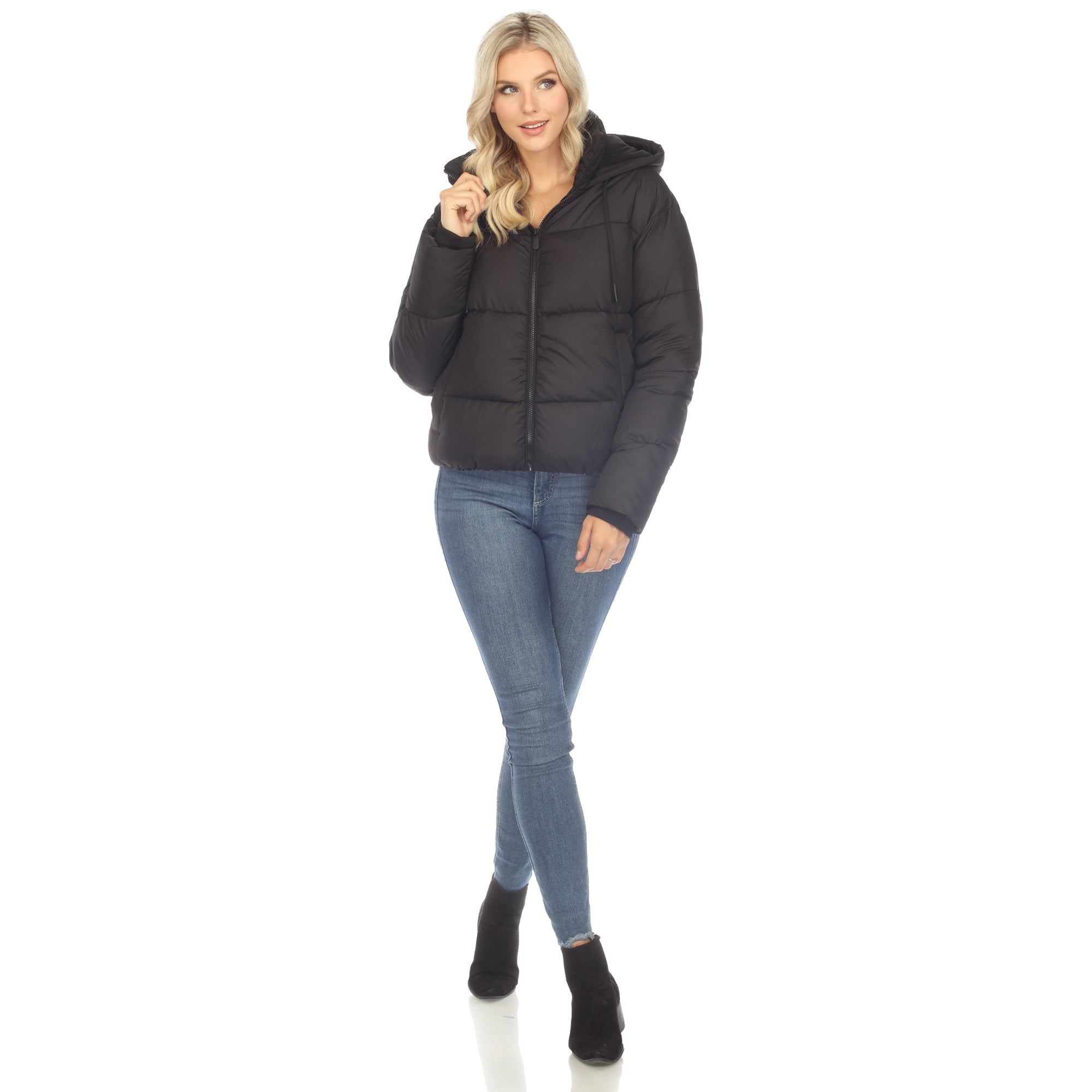 Women's Full Front Zip Hooded Bomber Puffer Jacket - DressbarnCoats & Jackets