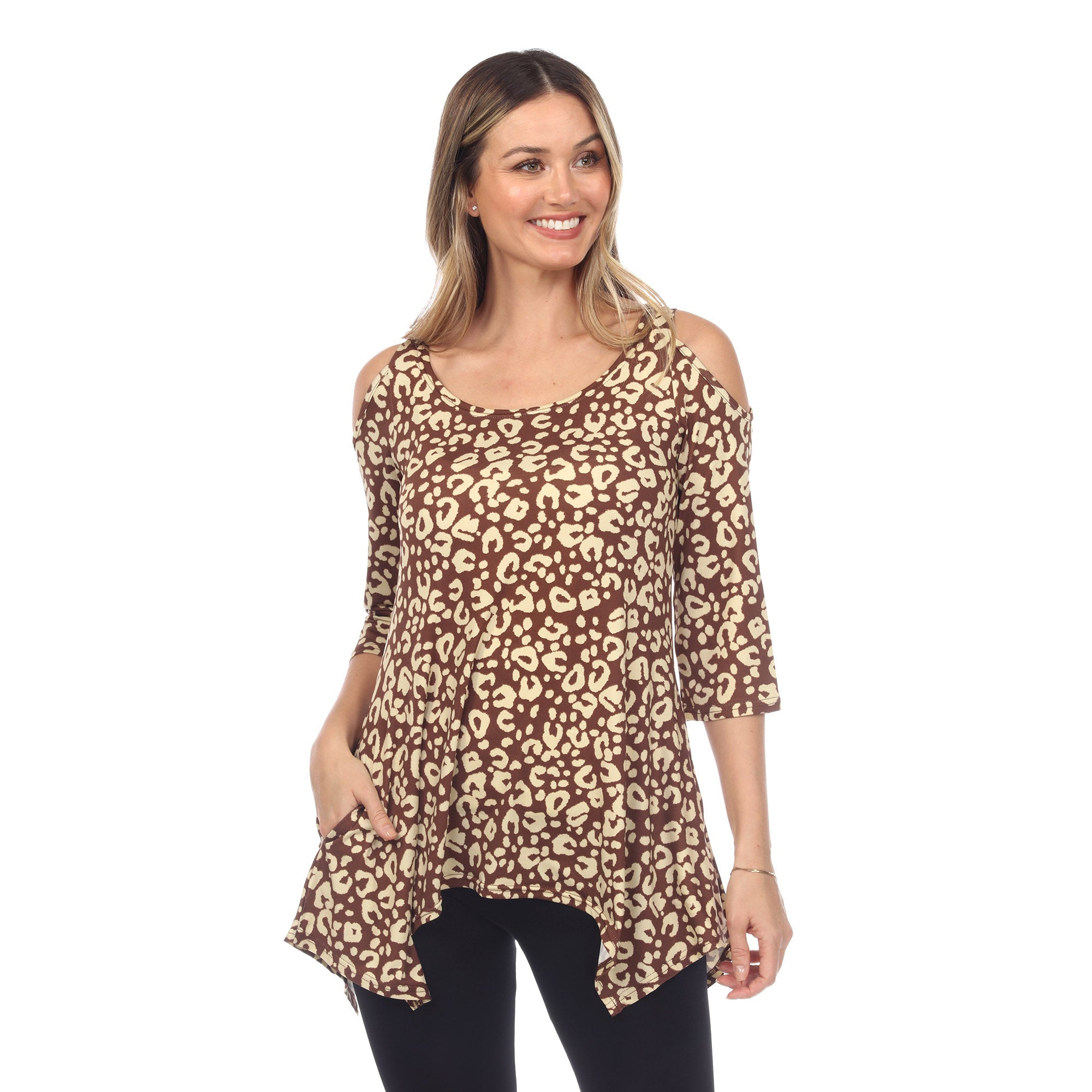 Women's Leopard Cold Shoulder Tunic - DressbarnShirts & Blouses
