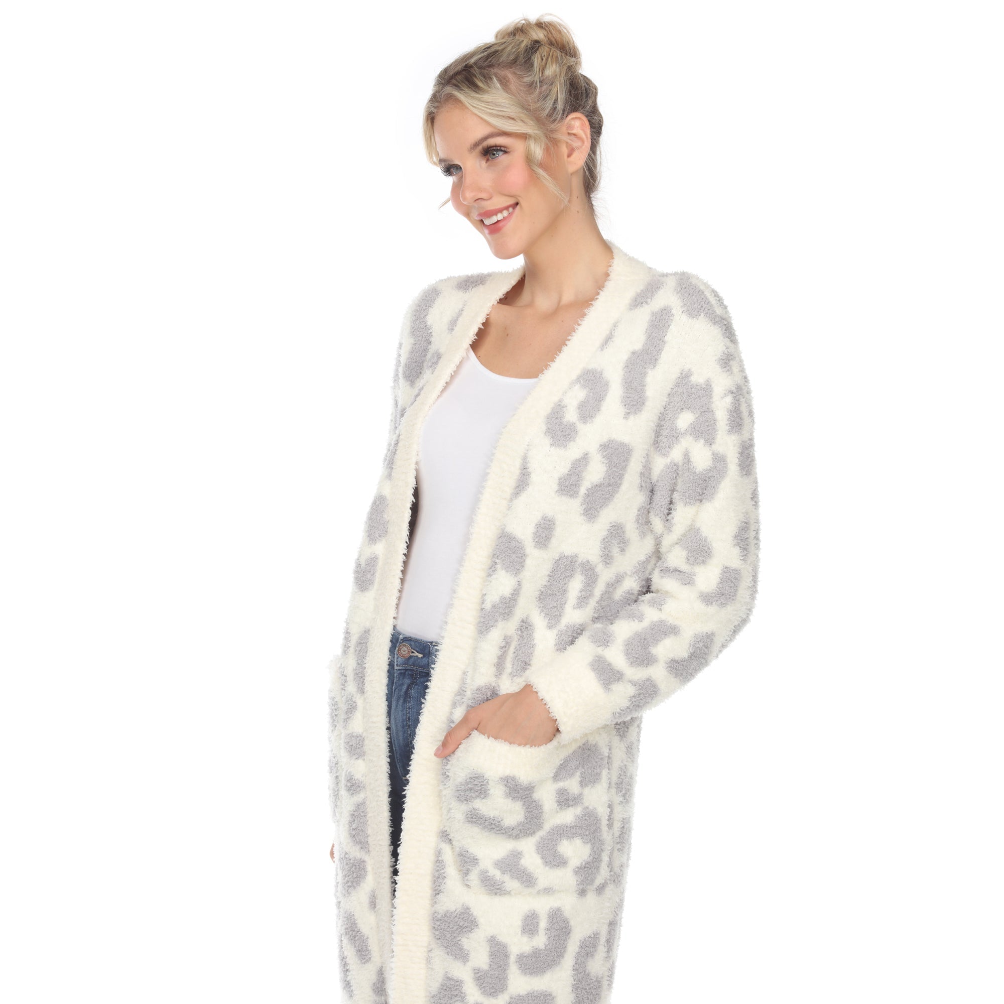 Women's Leopard Print Open Front Sherpa Coat - DressbarnCoats & Jackets