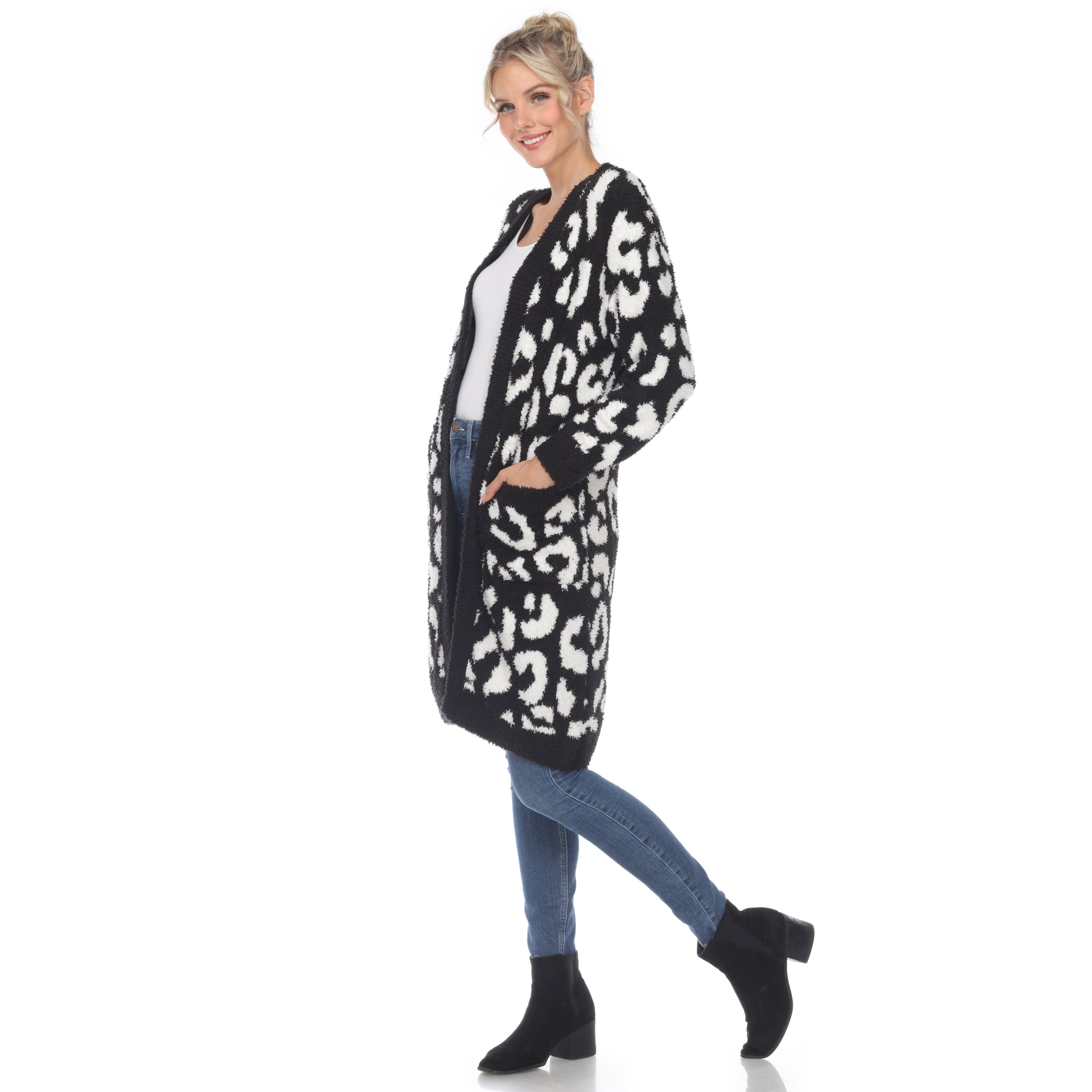 Women's Leopard Print Open Front Sherpa Coat - DressbarnCoats & Jackets