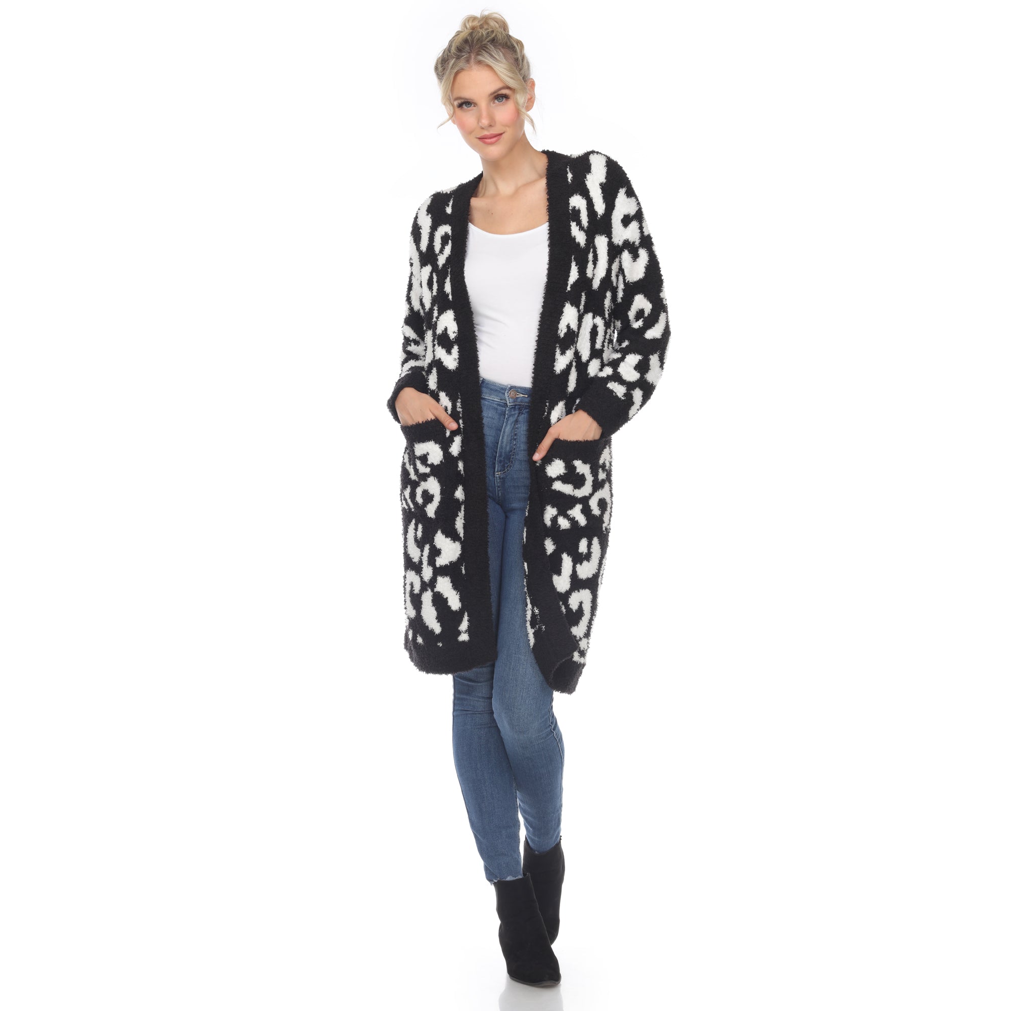 Women's Leopard Print Open Front Sherpa Coat - DressbarnCoats & Jackets