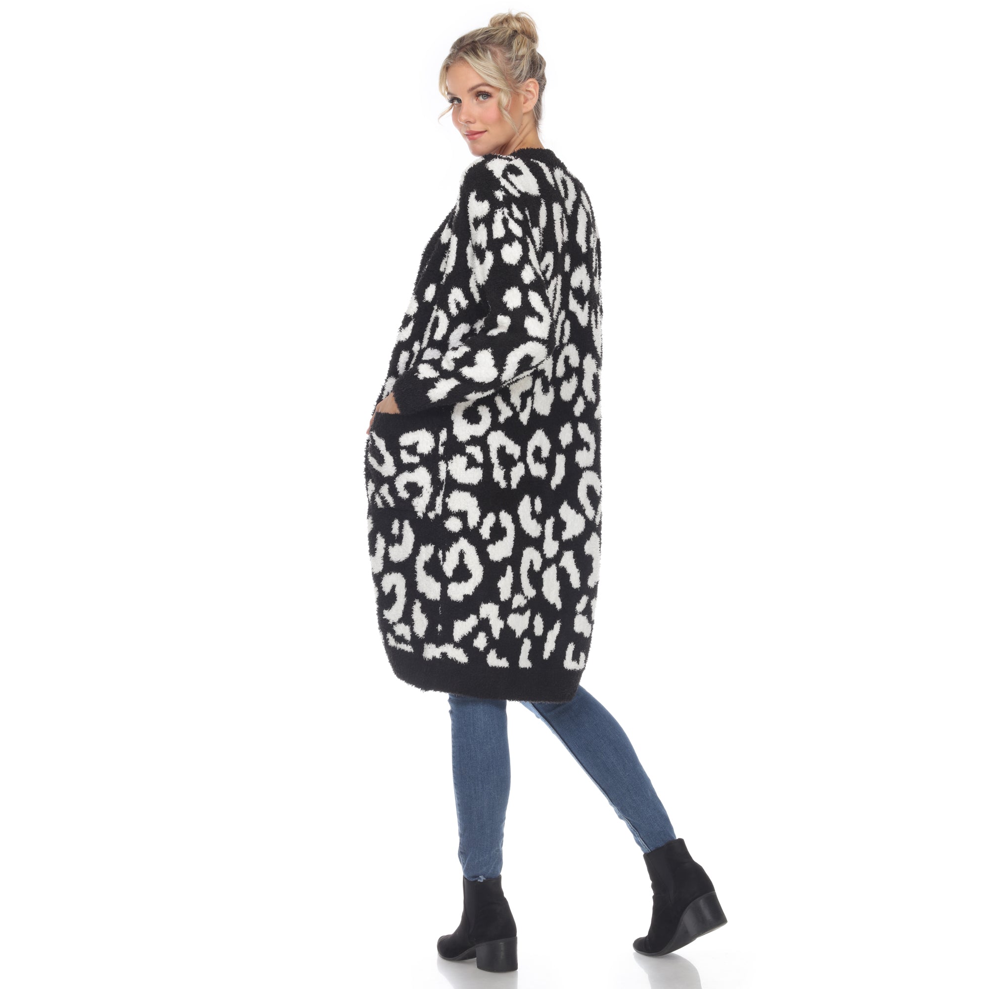 Women's Leopard Print Open Front Sherpa Coat - DressbarnCoats & Jackets