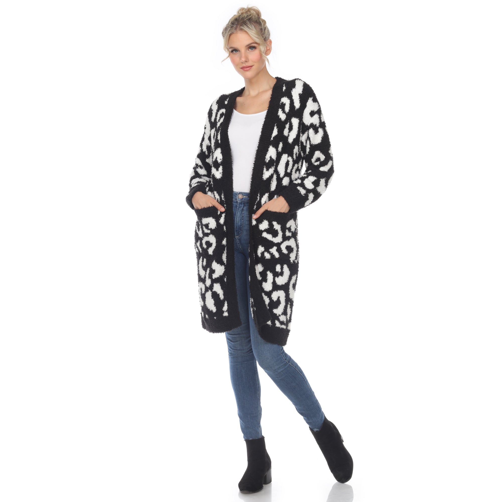 Women's Leopard Print Open Front Sherpa Coat - DressbarnCoats & Jackets