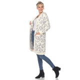 Women's Leopard Print Open Front Sherpa Coat - DressbarnCoats & Jackets