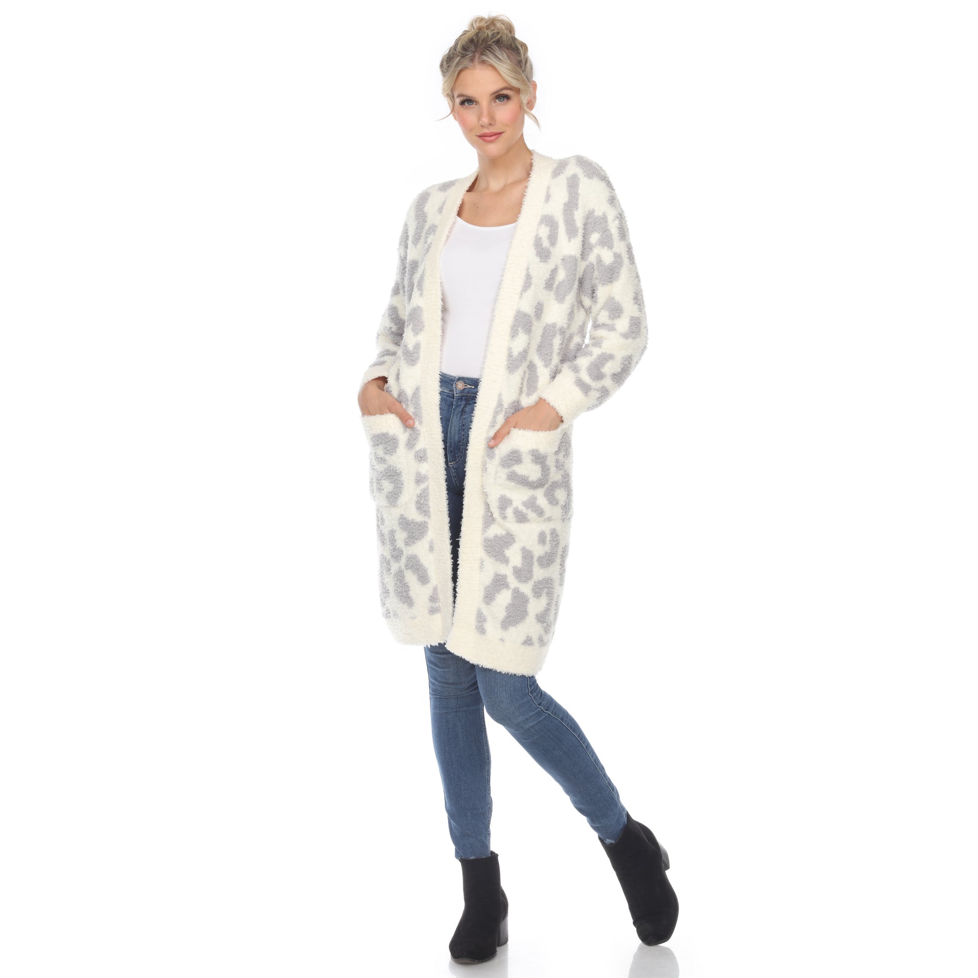 Women's Leopard Print Open Front Sherpa Coat - DressbarnCoats & Jackets