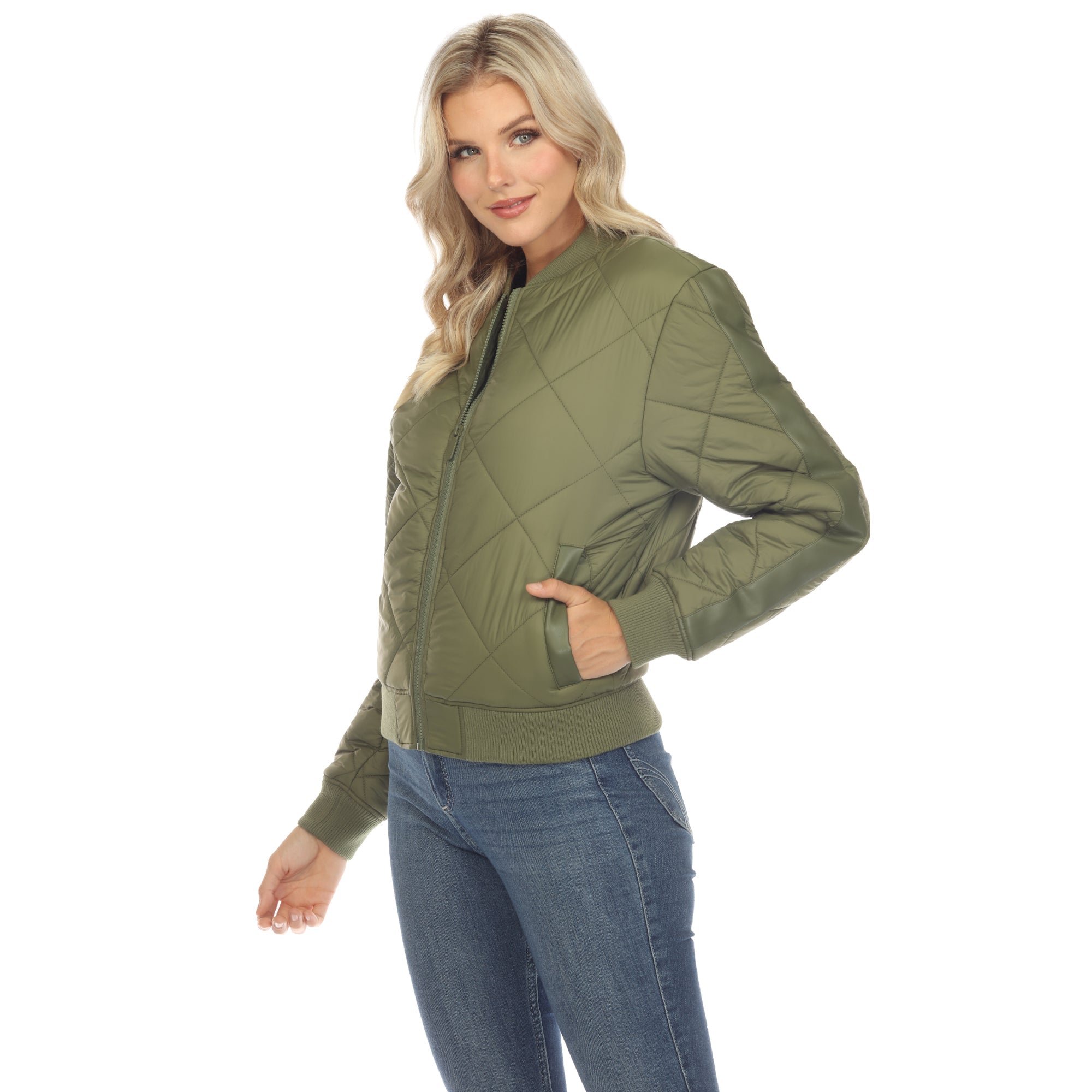 Women's Lightweight Diamond Quilted Puffer Bomber Jacket - DressbarnCoats & Jackets