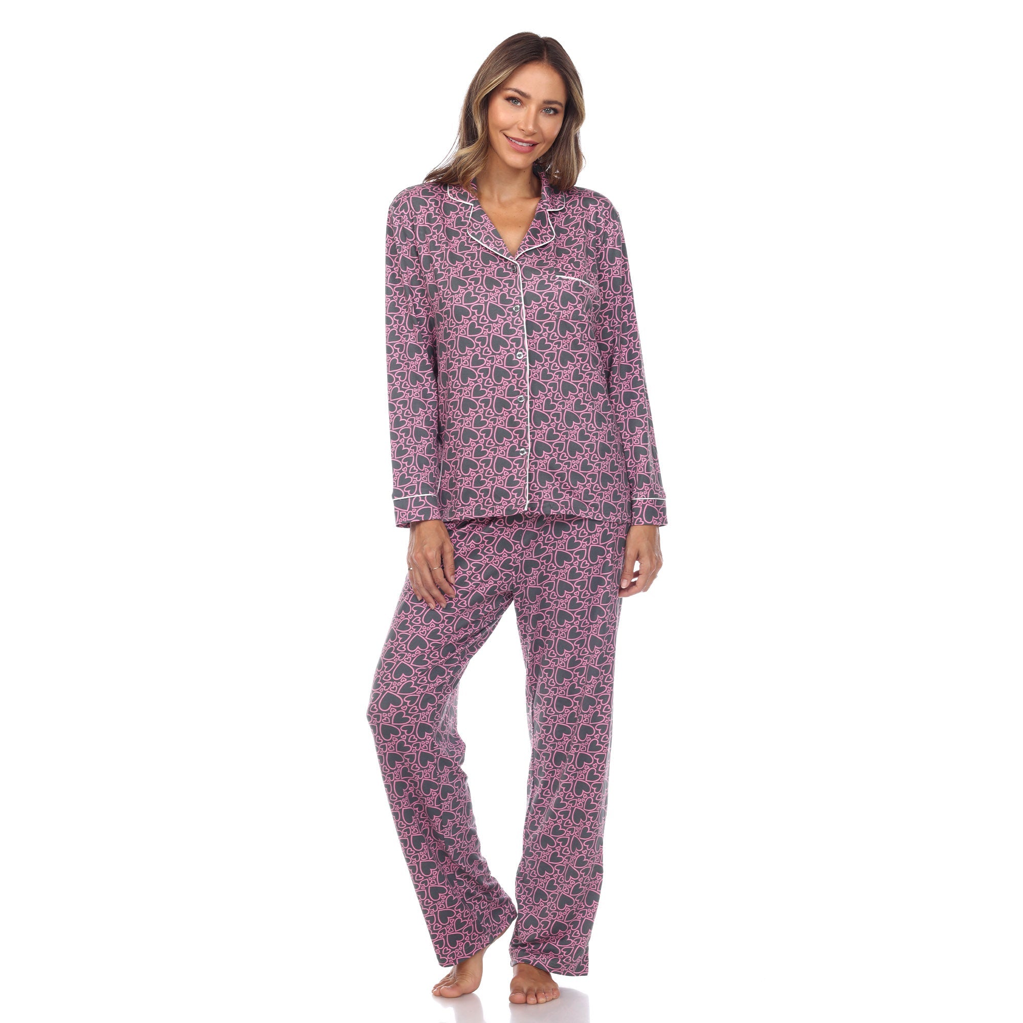 Women's Long Sleeve Heart Print Pajama Set - DressbarnLounge Sets