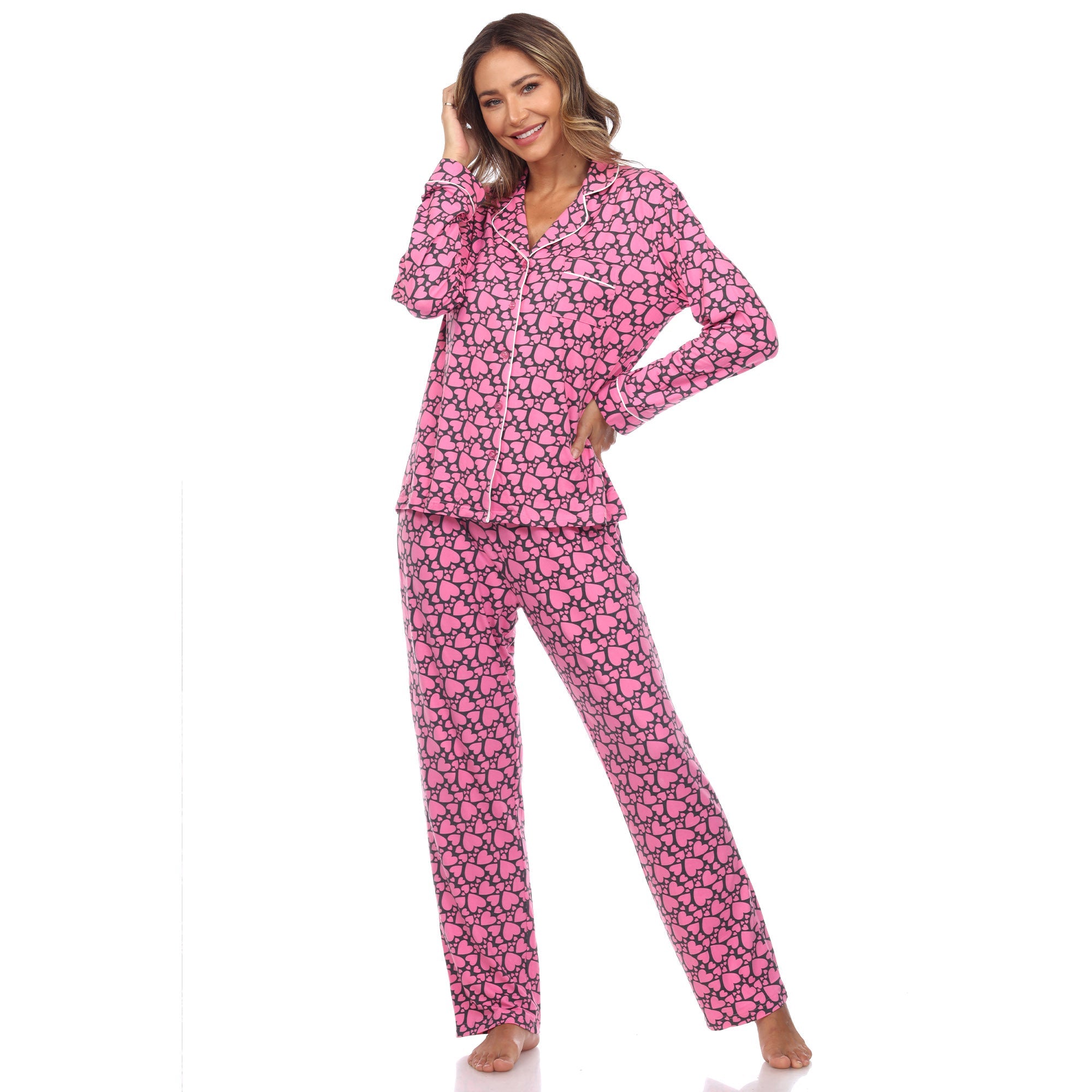 Women's Long Sleeve Heart Print Pajama Set - DressbarnLounge Sets