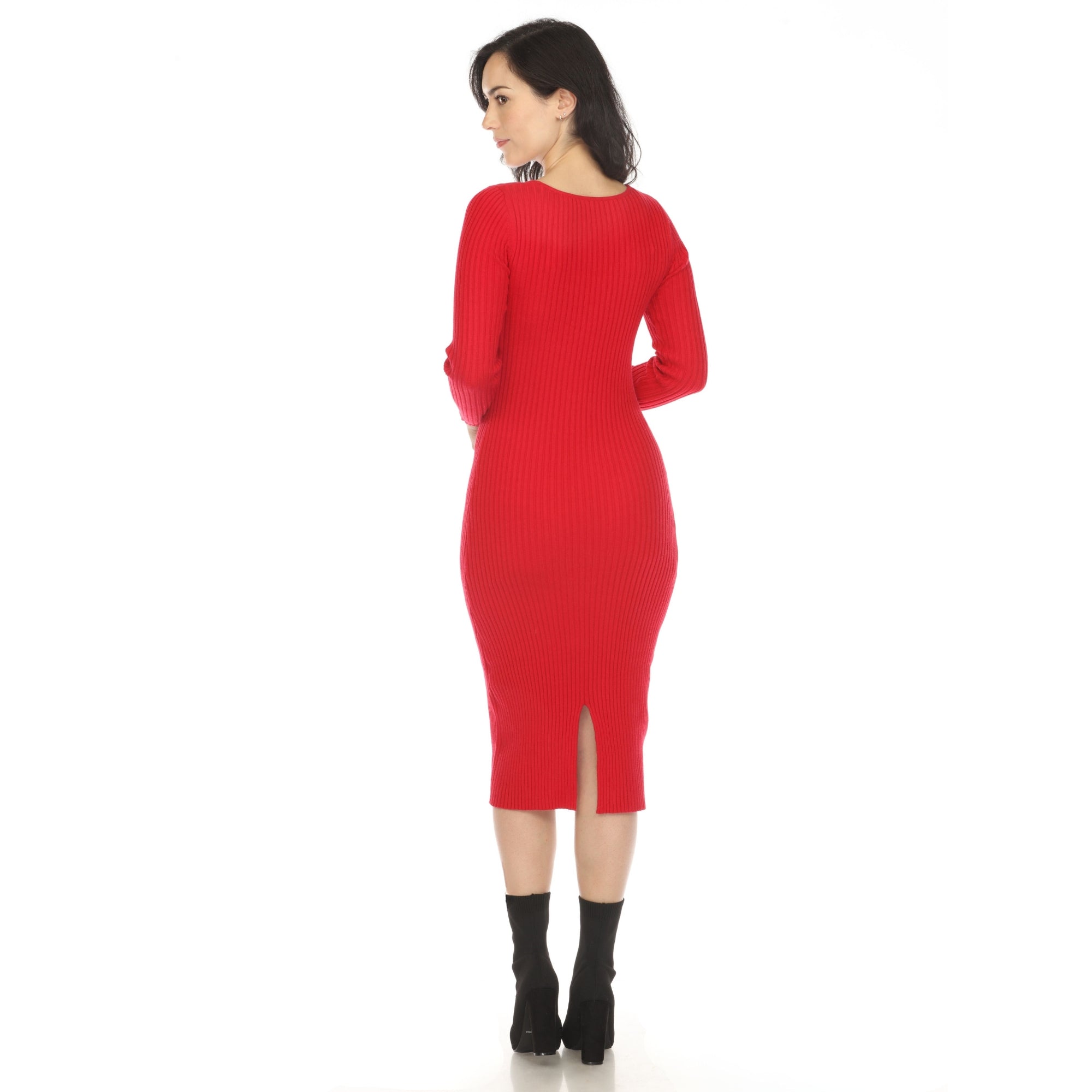 Women's Long Sleeve Rib Midi Sweater Dress - DressbarnKnee Length & Midi Dresses