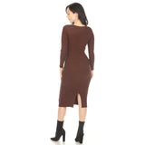 Women's Long Sleeve Rib Midi Sweater Dress - DressbarnKnee Length & Midi Dresses
