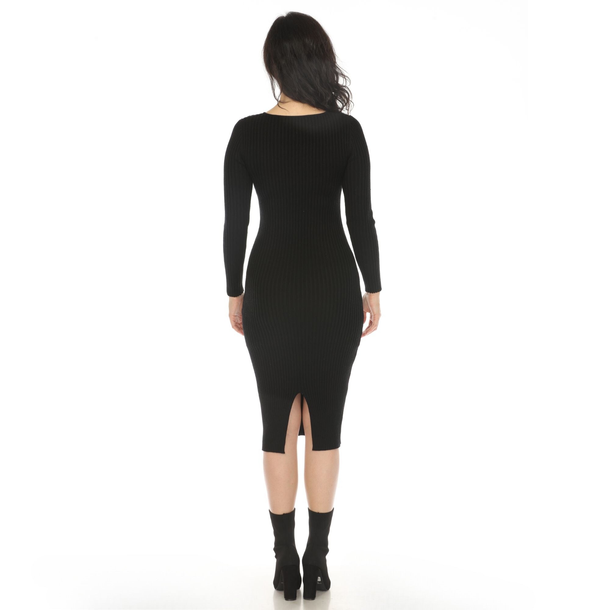 Women's Long Sleeve Rib Midi Sweater Dress - DressbarnKnee Length & Midi Dresses