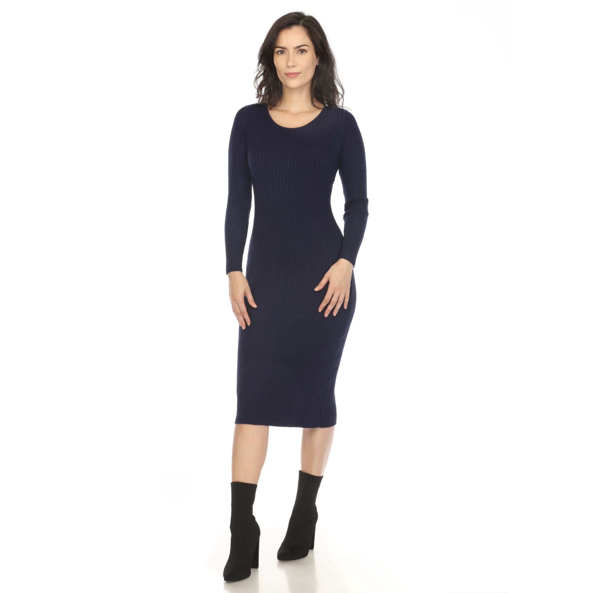 Women's Long Sleeve Rib Midi Sweater Dress - DressbarnKnee Length & Midi Dresses
