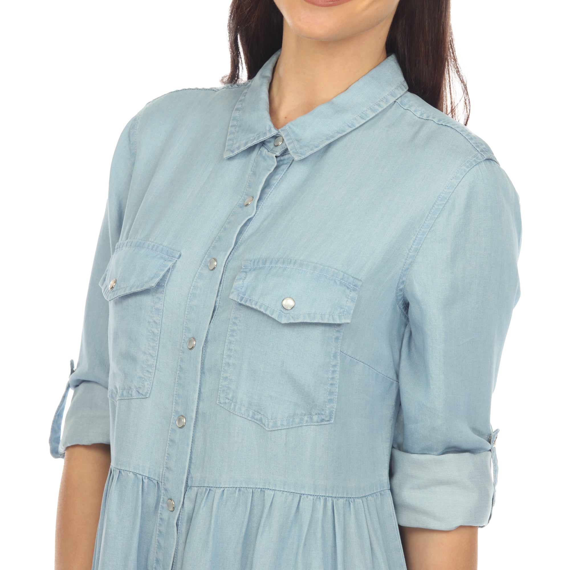 women's long sleeve shirt dress Women's Long Sleeve Tiered Midi Shirt Dress XL