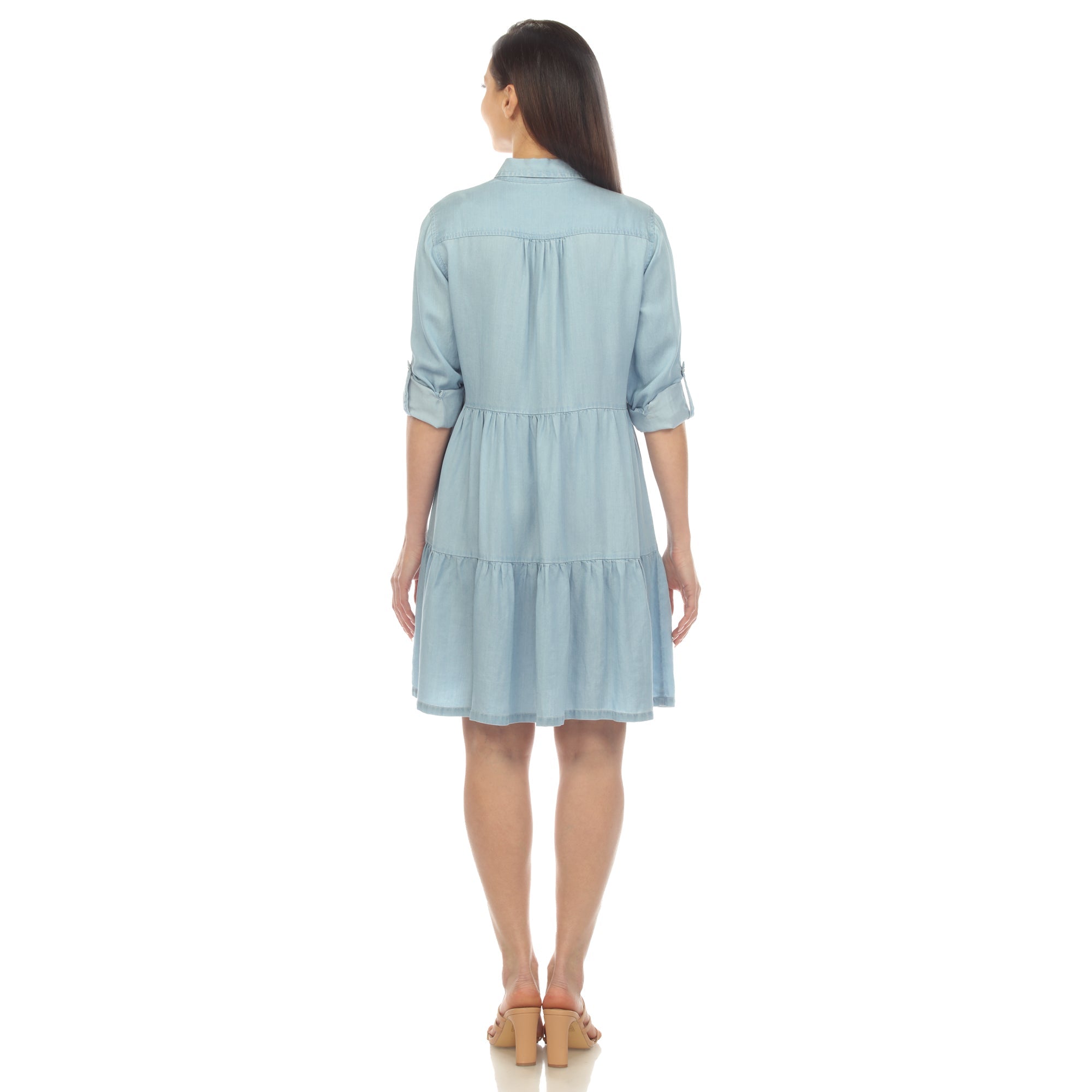 Women's Long Sleeve Tiered Midi Shirt Dress - DressbarnDresses