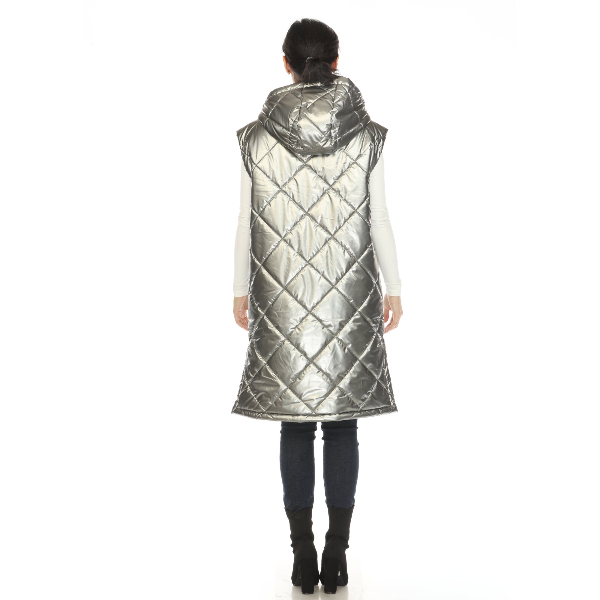 Women's Metallic Long Puffer Vest - DressbarnVests