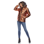 Women's Metallic Puffer Coat with Hoodie - DressbarnCoats & Jackets