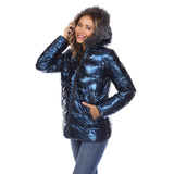 Women's Metallic Puffer Coat with Hoodie - DressbarnCoats & Jackets