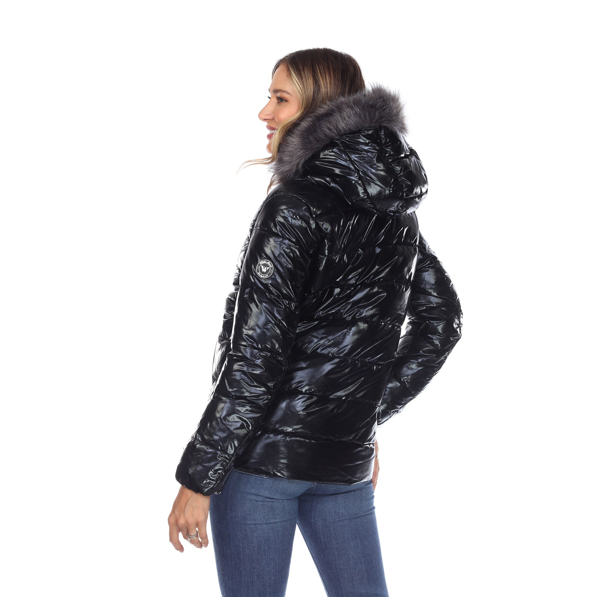 Women's Metallic Puffer Coat with Hoodie - DressbarnCoats & Jackets