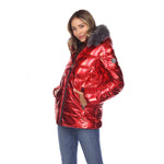 Women's Metallic Puffer Coat with Hoodie - DressbarnCoats & Jackets