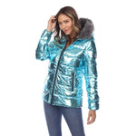 Women's Metallic Puffer Coat with Hoodie - DressbarnCoats & Jackets