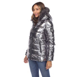 Women's Metallic Puffer Coat with Hoodie - DressbarnCoats & Jackets