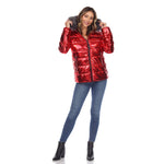 Women's Metallic Puffer Coat with Hoodie - DressbarnCoats & Jackets