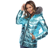 Women's Metallic Puffer Coat with Hoodie - DressbarnCoats & Jackets