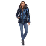 Women's Metallic Puffer Coat with Hoodie - DressbarnCoats & Jackets