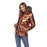 Women's Metallic Puffer Coat with Hoodie - DressbarnCoats & Jackets