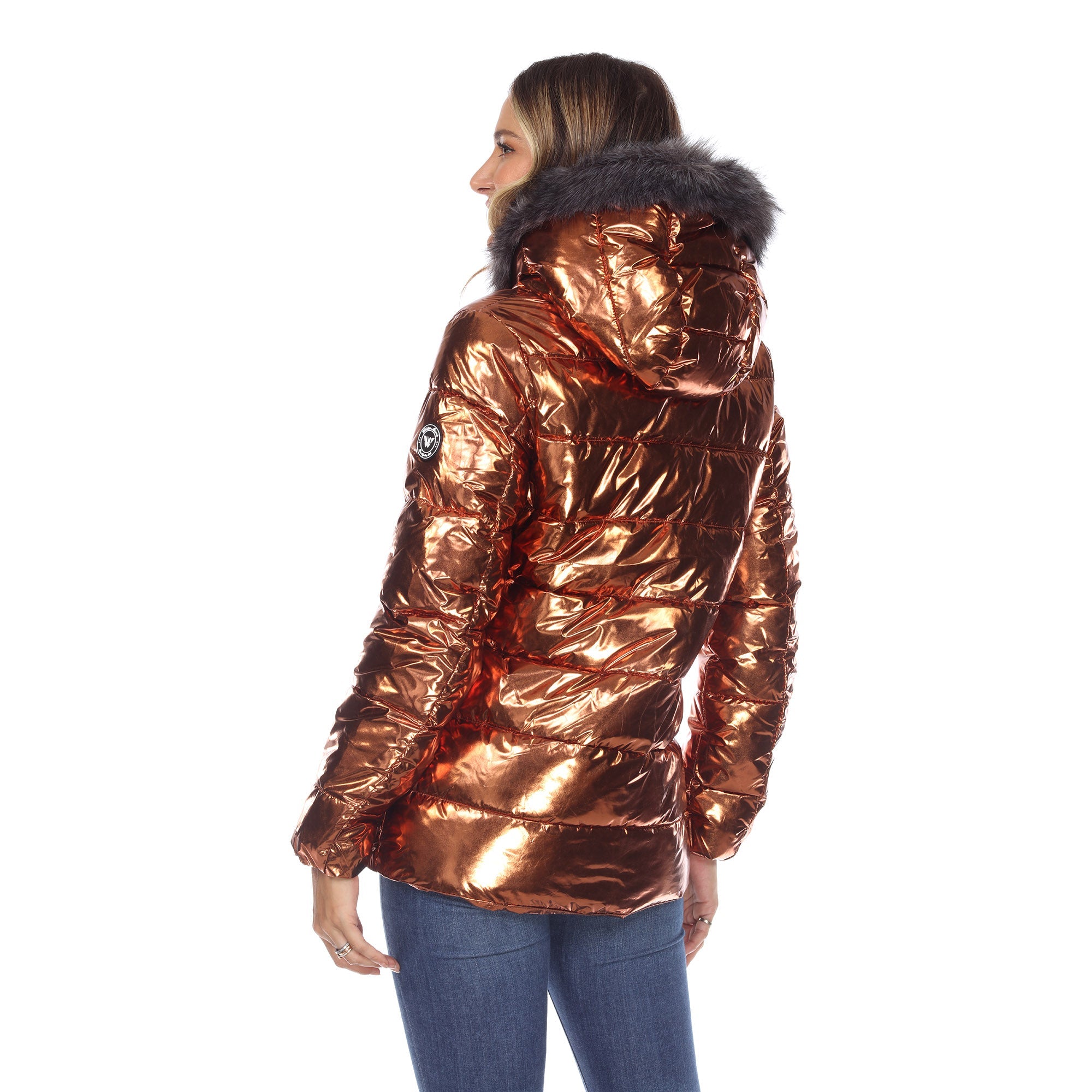 Women's Metallic Puffer Coat with Hoodie - DressbarnCoats & Jackets