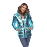 Women's Metallic Puffer Coat with Hoodie - DressbarnCoats & Jackets