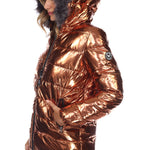 Women's Metallic Puffer Coat with Hoodie - DressbarnCoats & Jackets