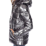 Women's Metallic Puffer Coat with Hoodie - DressbarnCoats & Jackets