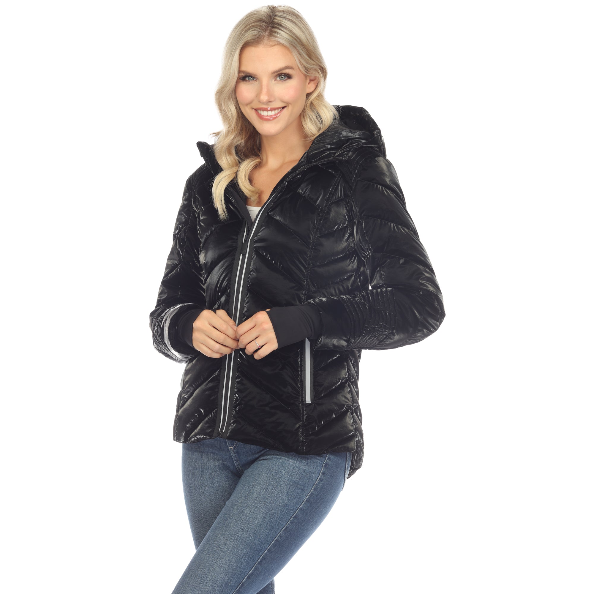 Women's Midweight Quilted Contrast With Thumbholes Hooded Jacket - DressbarnCoats & Jackets