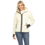 Women's Midweight Quilted Contrast With Thumbholes Hooded Jacket - DressbarnCoats & Jackets