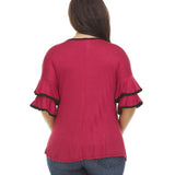 Womens Multi Ruffle Sleeve Top With Contrast Color Trim On Ruffles & Neckline - DressbarnShirts & Blouses