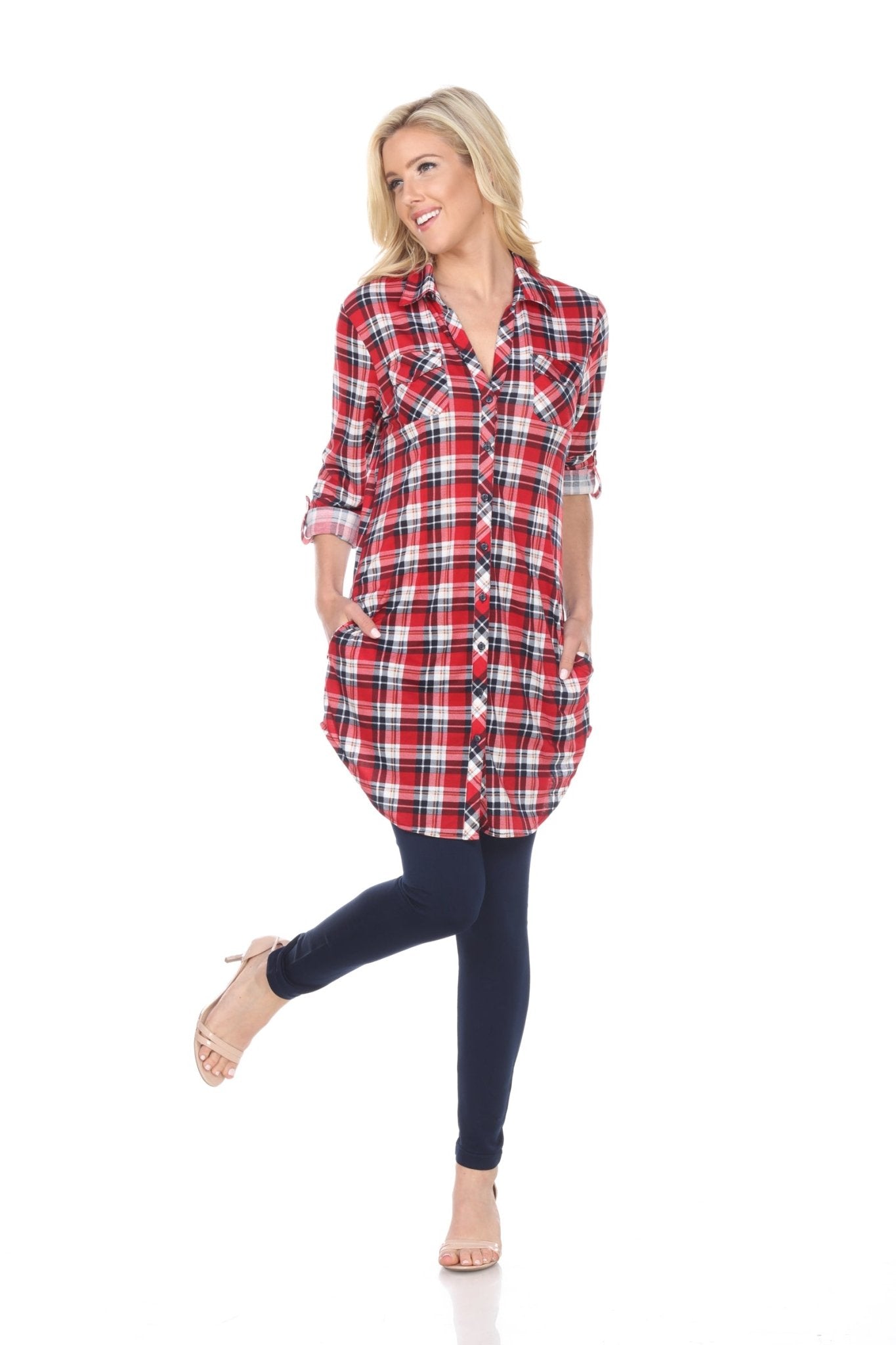 Women's Piper Stretchy Plaid Tunic - DressbarnShirts & Blouses