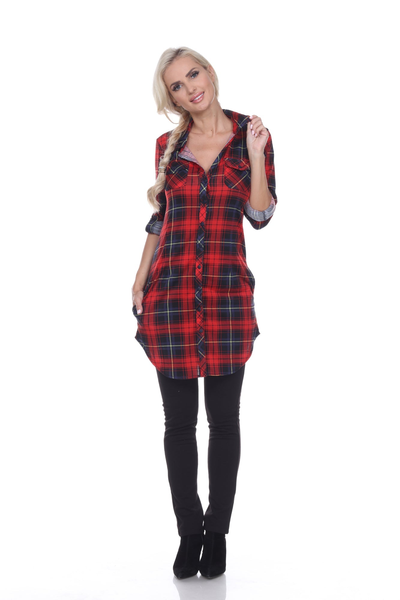 Women's Piper Stretchy Plaid Tunic - DressbarnShirts & Blouses