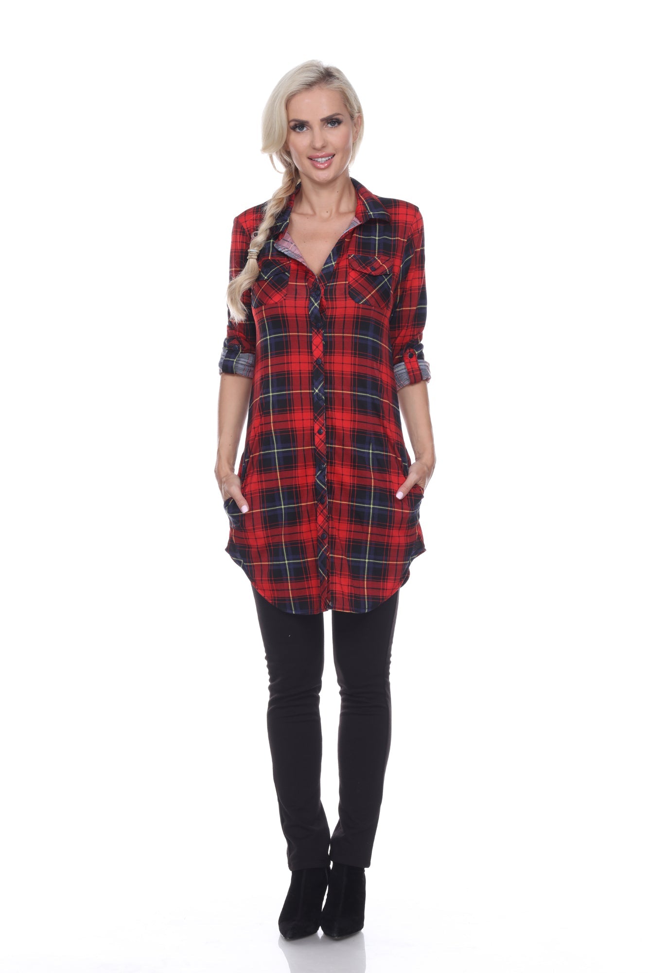 Women's Piper Stretchy Plaid Tunic - DressbarnShirts & Blouses