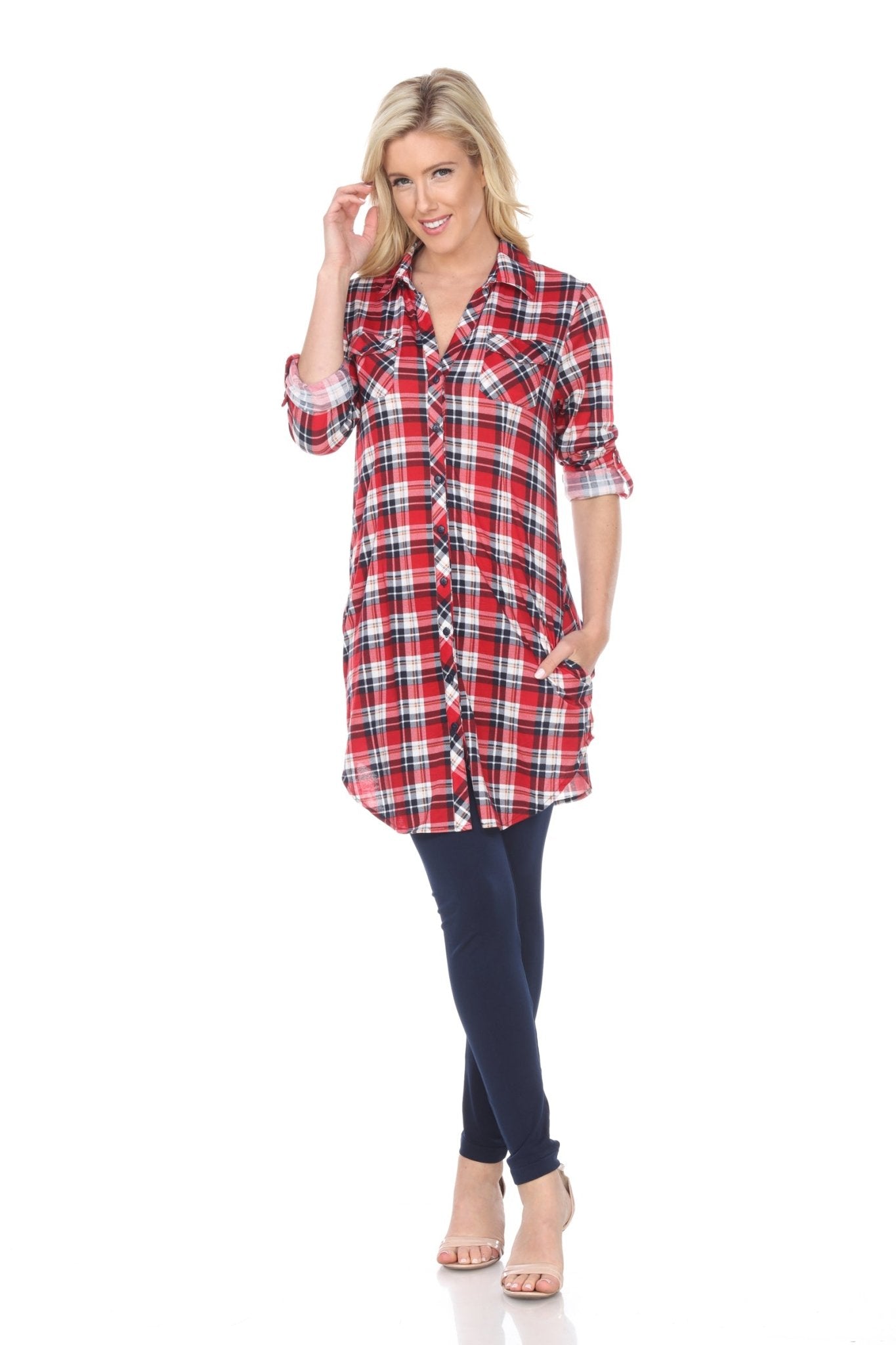 Women's Piper Stretchy Plaid Tunic - DressbarnShirts & Blouses